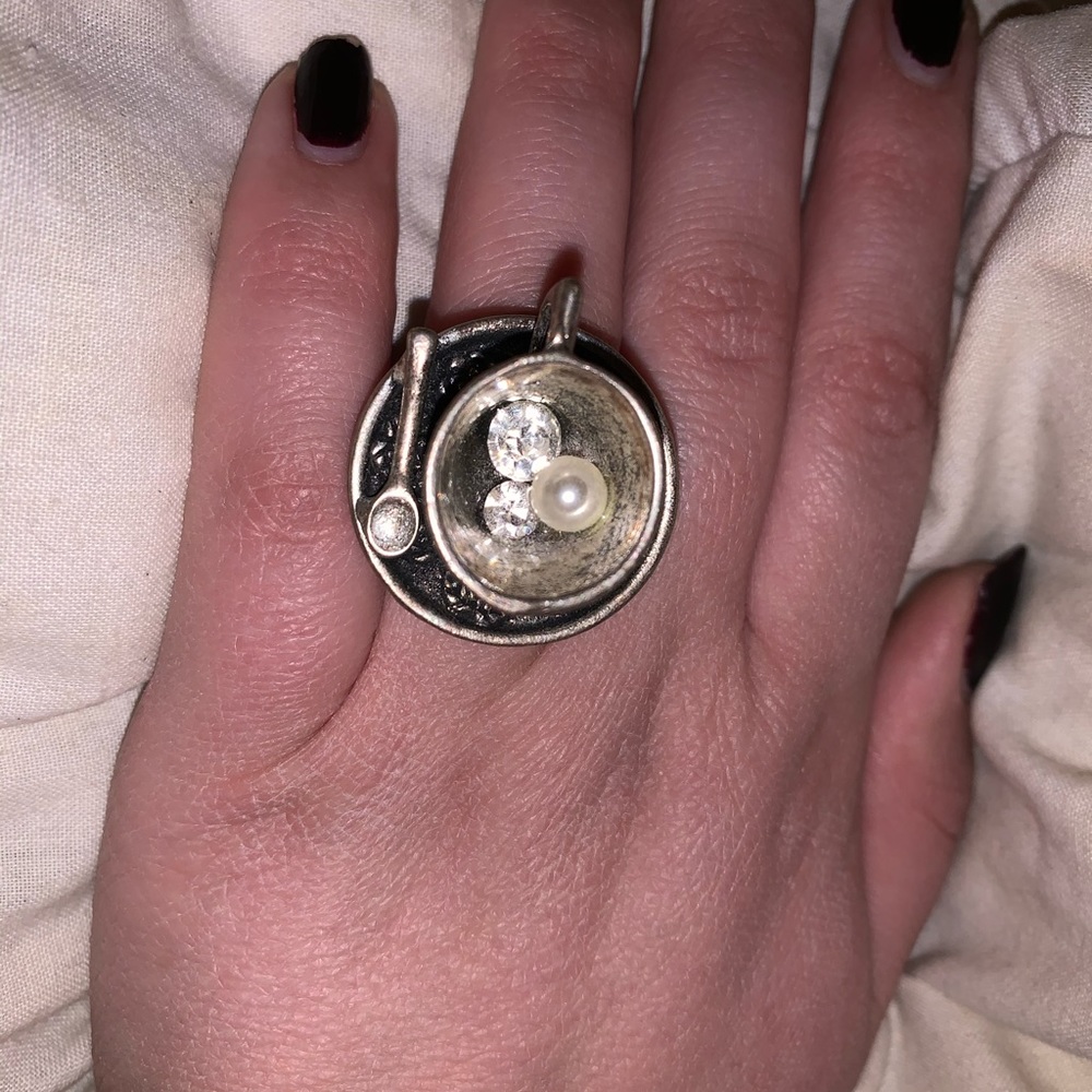 Silver Teacup Ring Fashion Jewelry Size 7